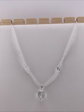 Authentic Clear Quartz Sphere Drop Pendant Beaded Crystal Necklace